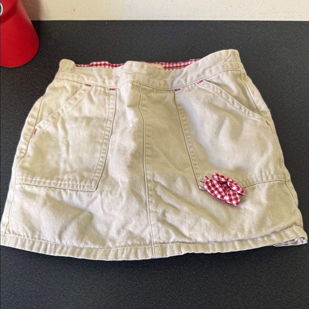 Girls' Cream Skort with Red Gingham Accent